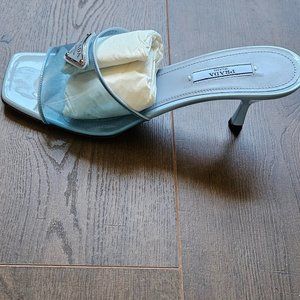 BRAND NEW IN BOX Prada Blue PVC and Leather Mules size 38.5